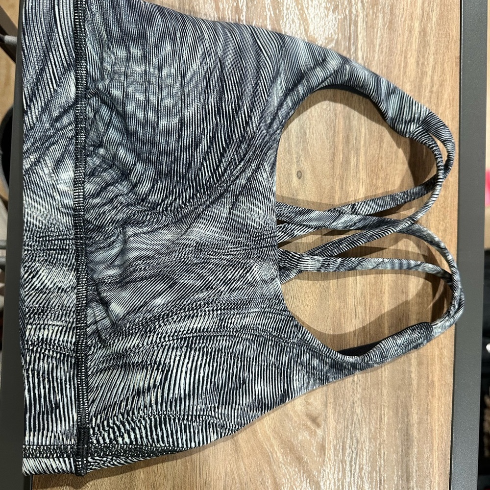 Black and White Striped Sports Bra
